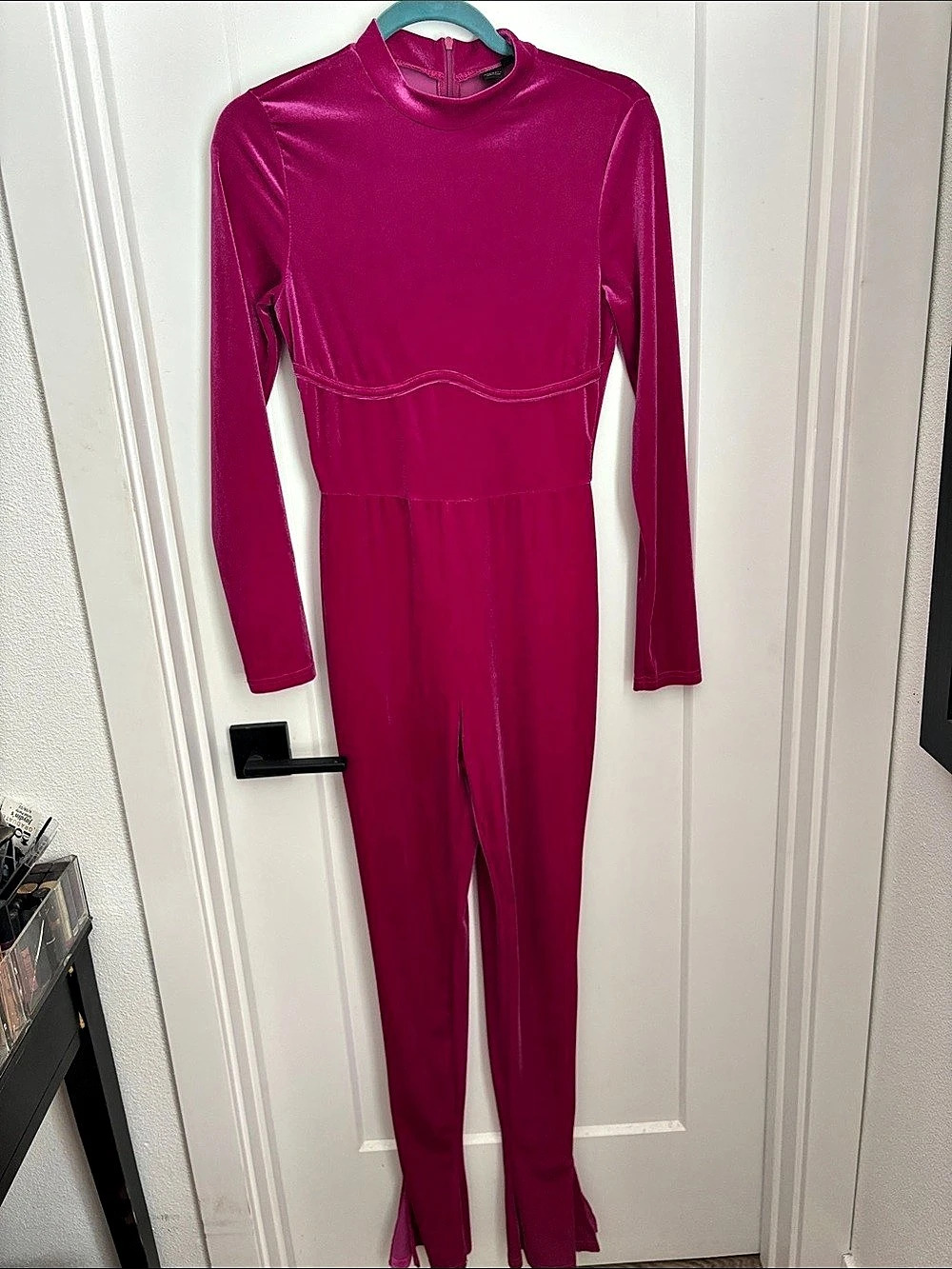 SHEIN Pink Velvet-Look Jumpsuit Like New
